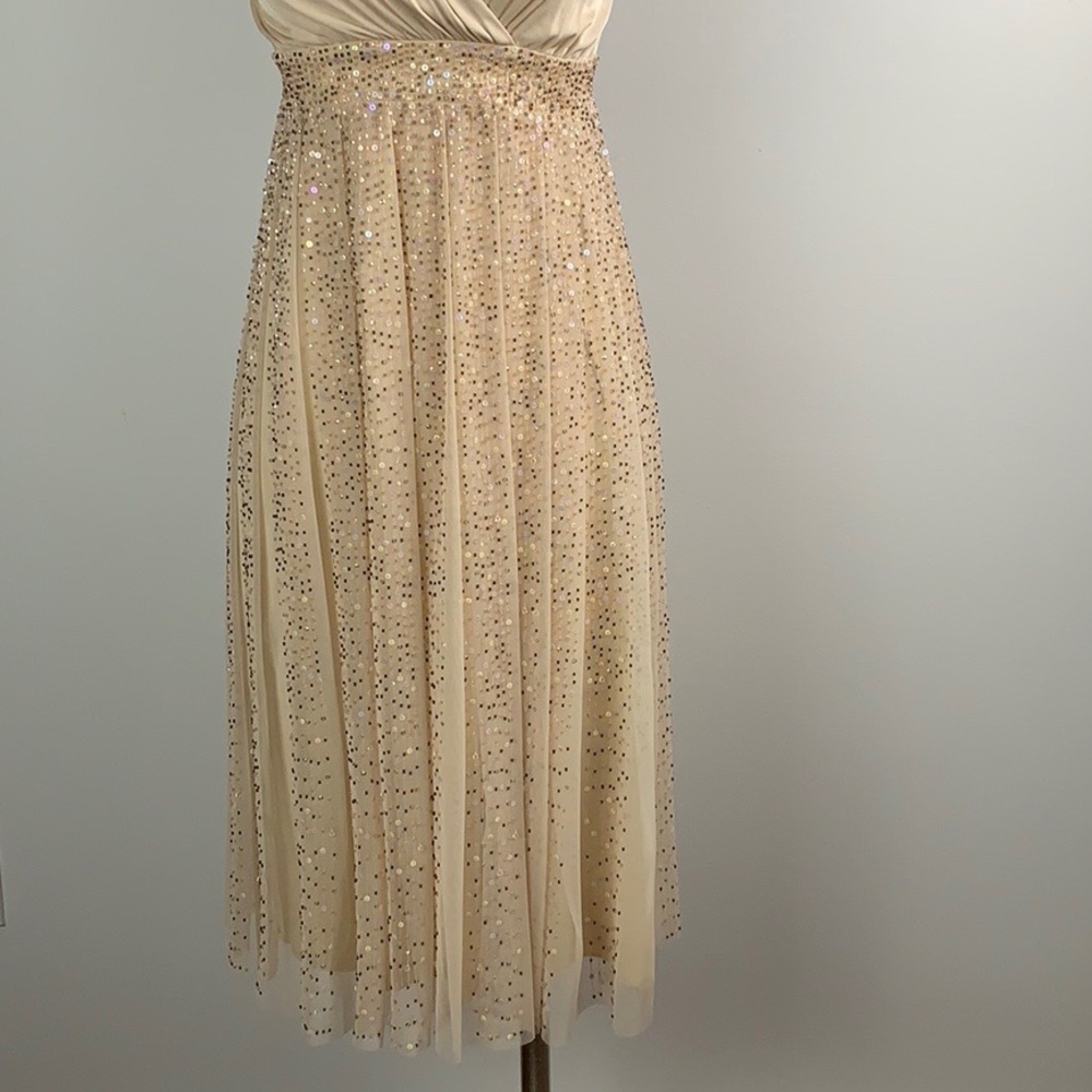 BCBG Beaded Pleated Blush Cocktail Dress - Picture 3 of 8
